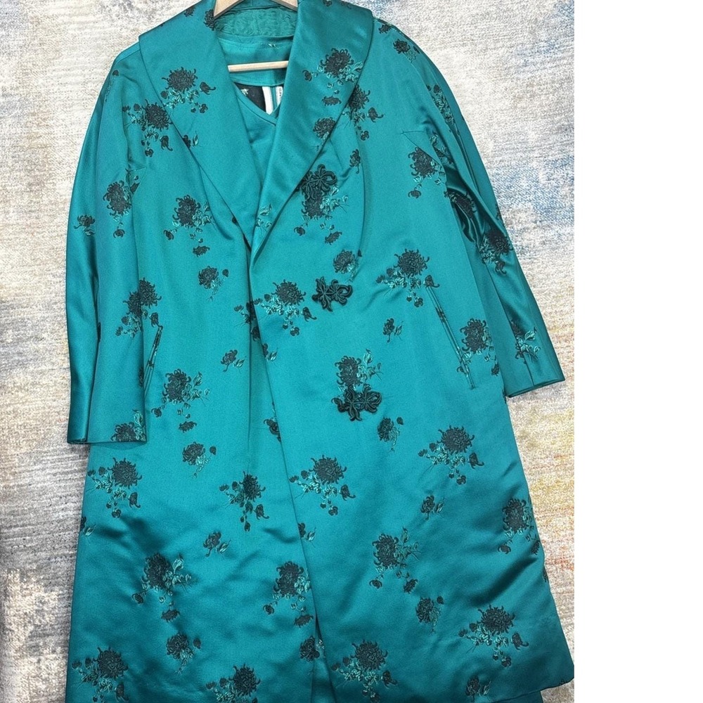 Vintage Teal Embroidered Formal Coat Dress Set Baroque Opera Style Custom Made - Picture 2 of 11